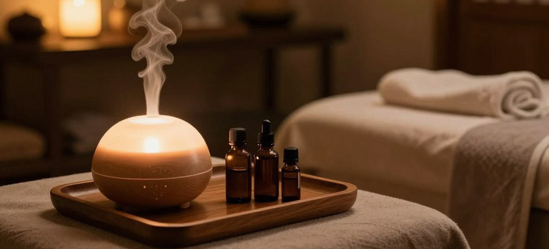 Relaxing B2B massage environment with aromatherapy and soft lighting in KL