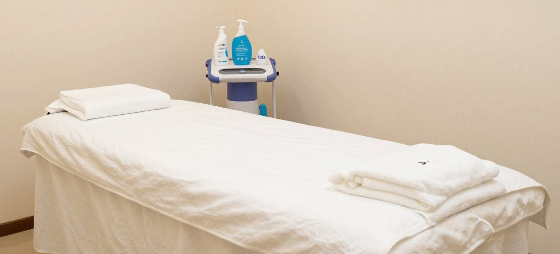 Clean sanitized massage room meeting hygiene standards