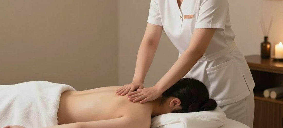 Relaxing massage session in progress showing professional service