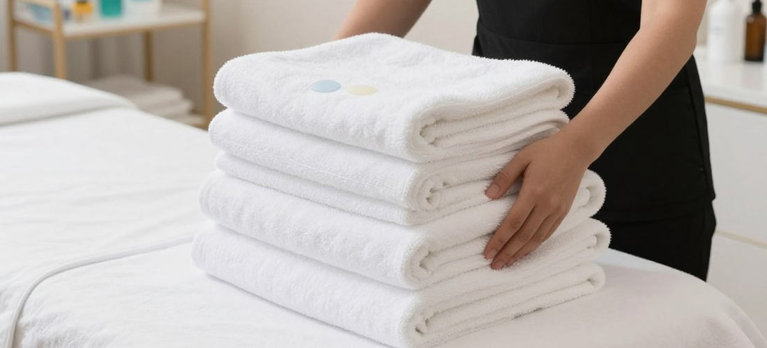 Clean sanitized massage equipment and fresh linens for hygiene