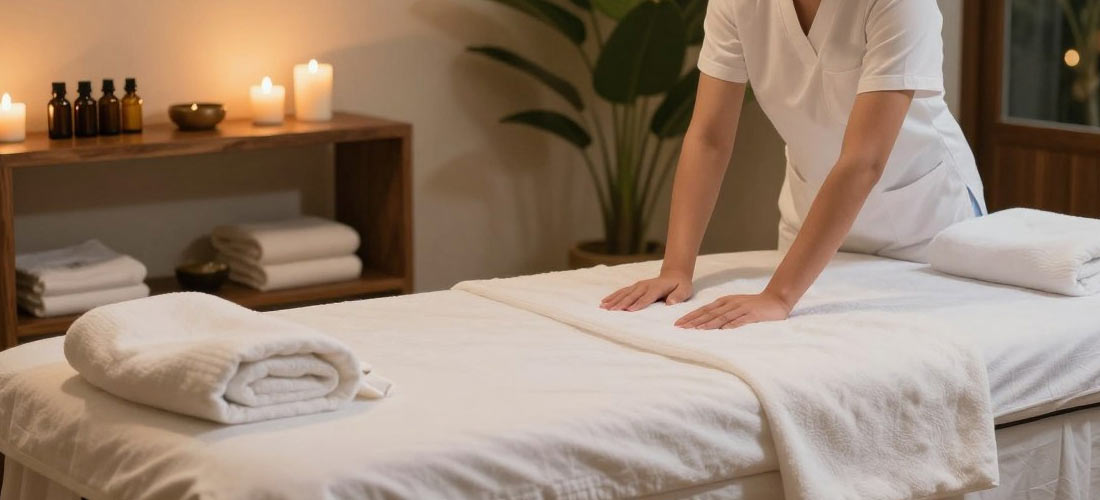 Luxury b2b massage melaka therapy room with ambient lighting and comfortable massage table