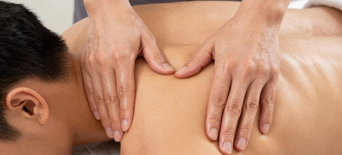 Deep tissue massage technique being applied during b2b session
