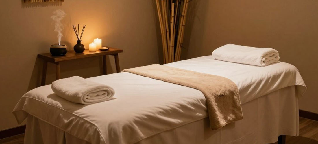 Private incall massage room with ambient spa atmosphere in Melaka