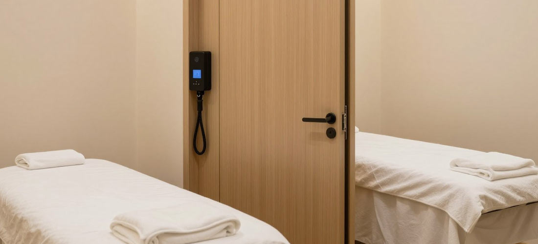 Private secure massage room ensuring client privacy and safety