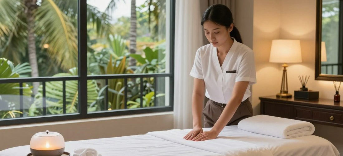 Luxury massage service setup in Penang hotel room