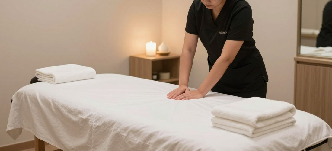 Clean and comfortable private massage room in Petaling Jaya ready for B2B massage session