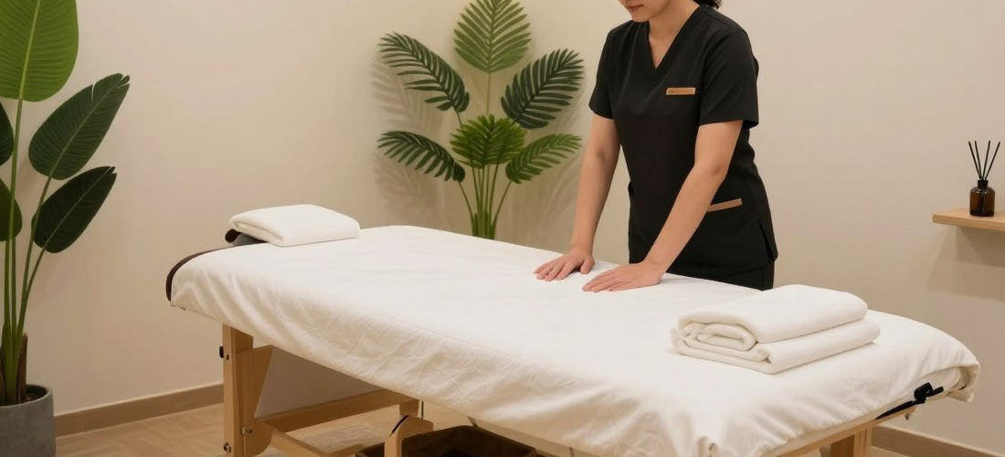 Private massage studio interior in Kota Kinabalu with professional setup