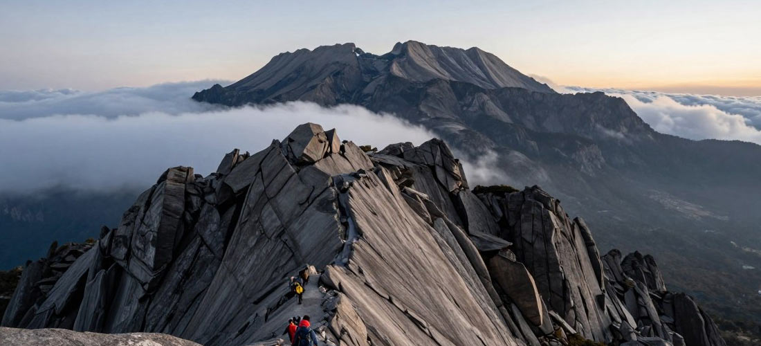 Mount Kinabalu summit view showing the challenging climb terrain